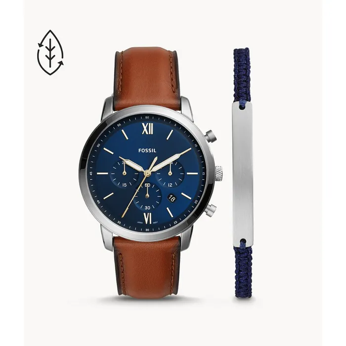 Fossil Fossil Neutra Mens Chronograph Luggage Leather Watch and Bracelet Set Bracelets Fossil Fossil Neutra Mens Chronograph Luggage Leather Watch and Bracelet Set Bracelets
