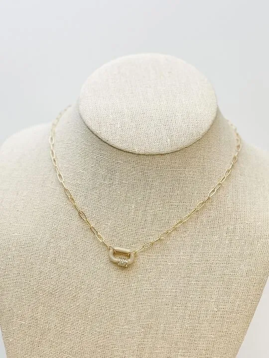 Glitzy Locked Link Pendant Necklace Grey Prep Obsessed PR Necklaces