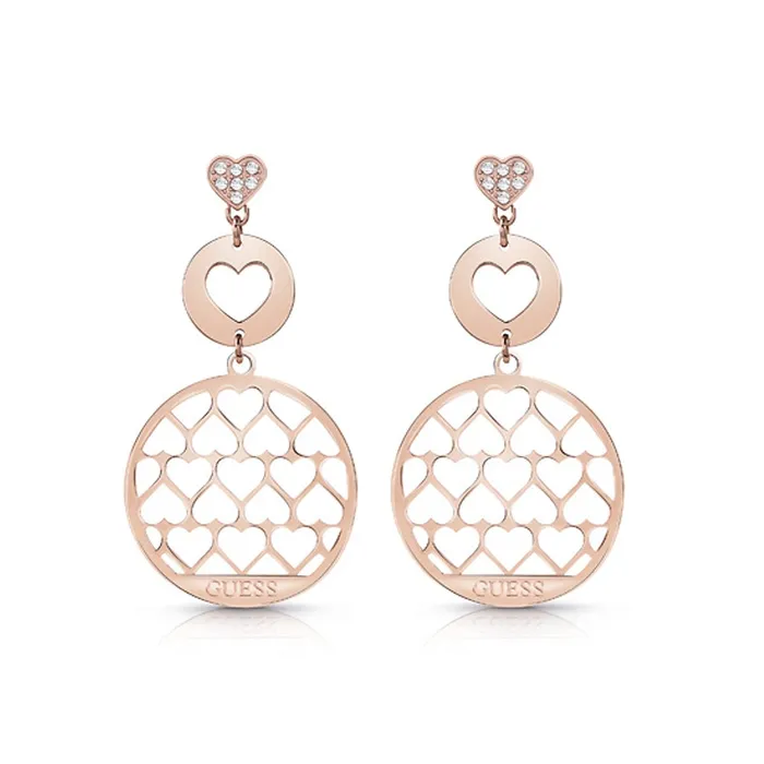 Guess Ladies Earring IP RG Stainless Steel With Heart Shape Designs Logo Guess Earrings Guess Ladies Earring IP RG Stainless Steel With Heart Shape Designs Logo Guess Earrings
