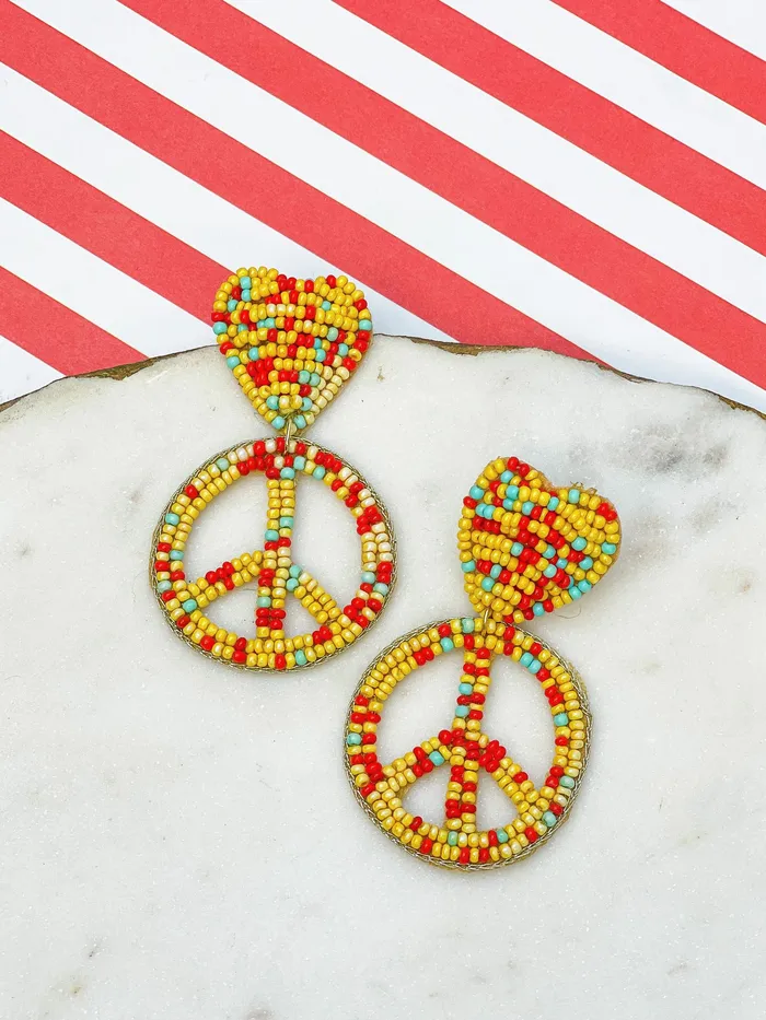 Heart Peace Sign Beaded Dangle Earrings Prep Obsessed MOA Earrings
