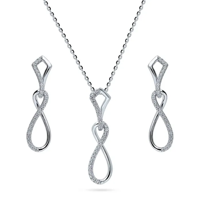 Infinity CZ Necklace and Earrings in Sterling Silver BERRICLE Necklaces
