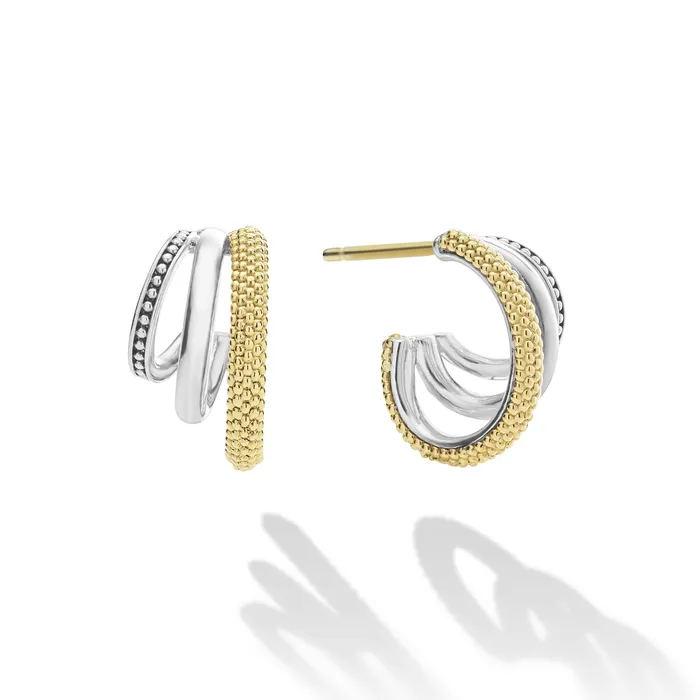 LAGOS Earrings Caviar Lux TwoTone Three Ring Hoop Earrings LAGOS Earrings Caviar Lux TwoTone Three Ring Hoop Earrings