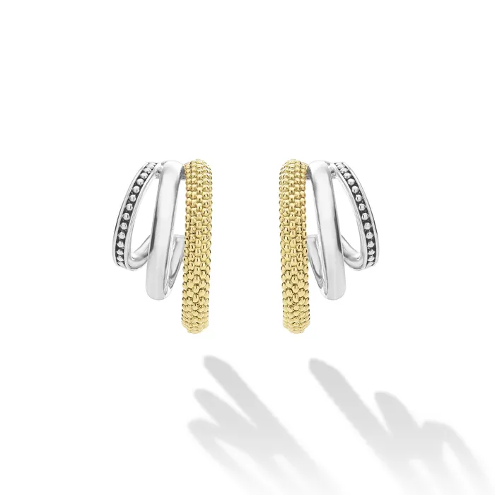 LAGOS Earrings Caviar Lux TwoTone Three Ring Hoop Earrings LAGOS Earrings Caviar Lux TwoTone Three Ring Hoop Earrings