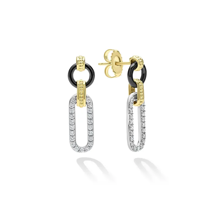 LAGOS Earrings Signature Caviar Small 18K Gold and Black Ceramic Diamond Link Drop Earrings LAGOS Earrings Signature Caviar Small 18K Gold and Black Ceramic Diamond Link Drop Earrings