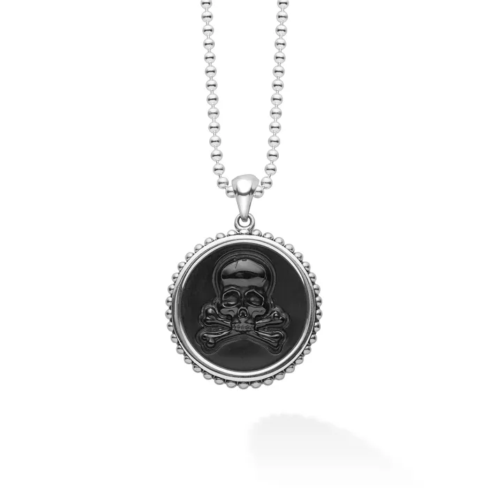 LAGOS Necklaces Anthem Black Agate Skull Crossbone Amulet Necklace