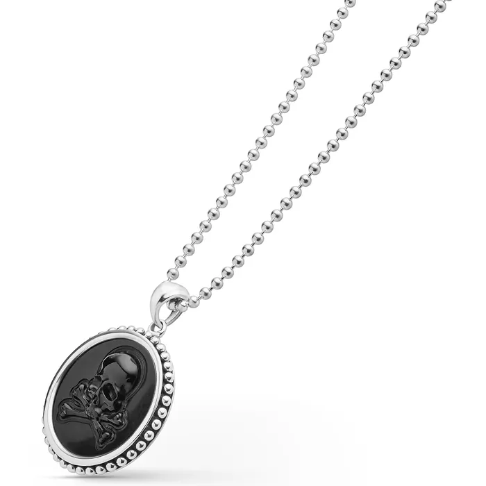 LAGOS Necklaces Anthem Black Agate Skull Crossbone Amulet Necklace LAGOS Necklaces Anthem Black Agate Skull Crossbone Amulet Necklace