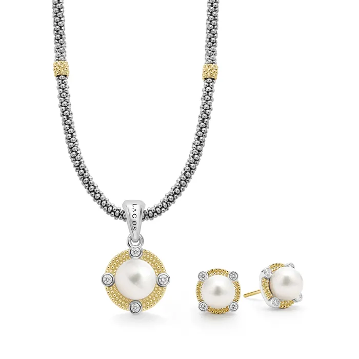 LAGOS Necklaces Luna Pearl Diamond Earring and Necklace Gift Set