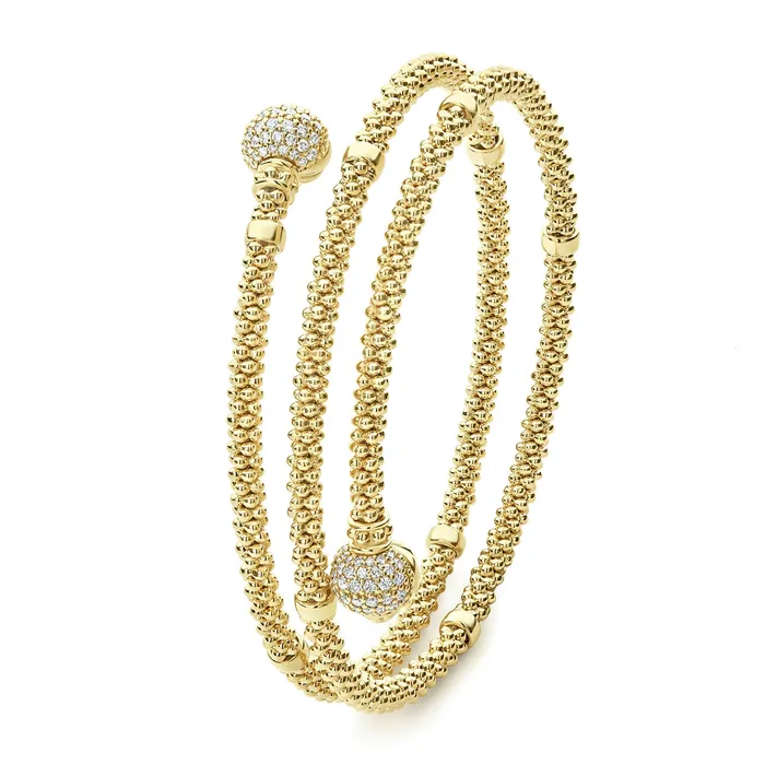 Lagos PreStyled Sets Caviar Gold 18K Gold Wrap Diamond Bracelet Lagos PreStyled Sets Caviar Gold 18K Gold Wrap Diamond Bracelet