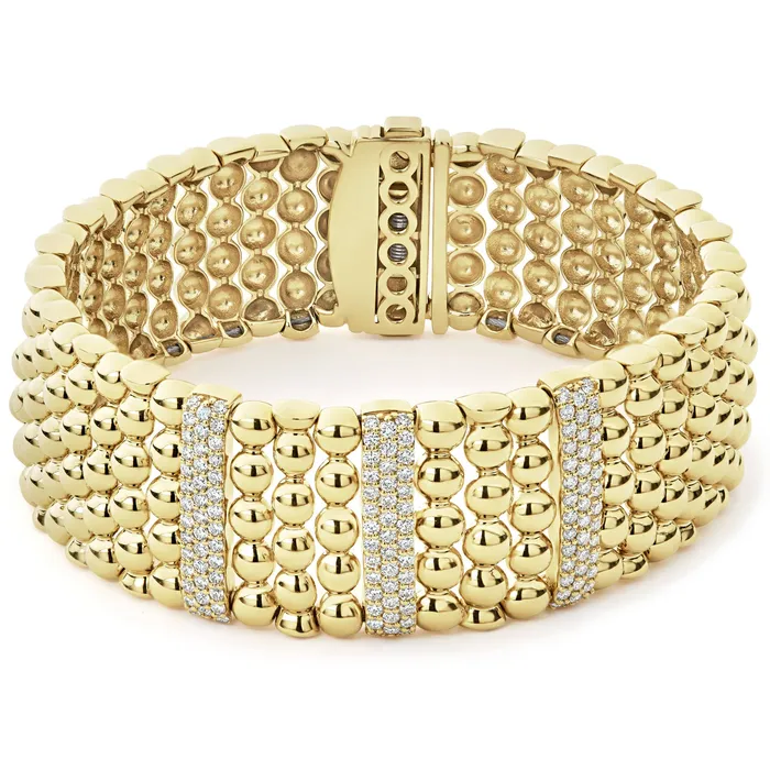 Lagos PreStyled Sets Caviar Gold Three Station 18K Gold Diamond Bracelet 20mm Lagos PreStyled Sets Caviar Gold Three Station 18K Gold Diamond Bracelet 20mm