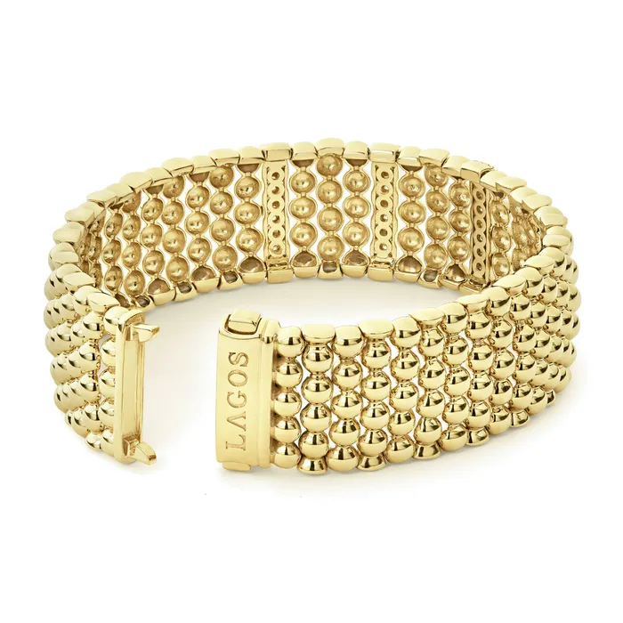 Lagos PreStyled Sets Caviar Gold Three Station 18K Gold Diamond Bracelet 20mm Lagos PreStyled Sets Caviar Gold Three Station 18K Gold Diamond Bracelet 20mm
