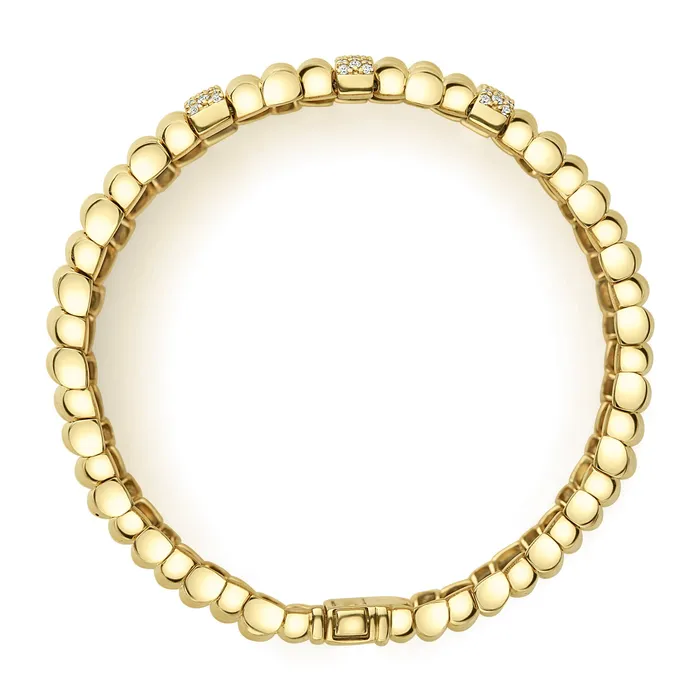 Lagos PreStyled Sets Caviar Gold Three Station 18K Gold Diamond Bracelet 20mm Lagos PreStyled Sets Caviar Gold Three Station 18K Gold Diamond Bracelet 20mm
