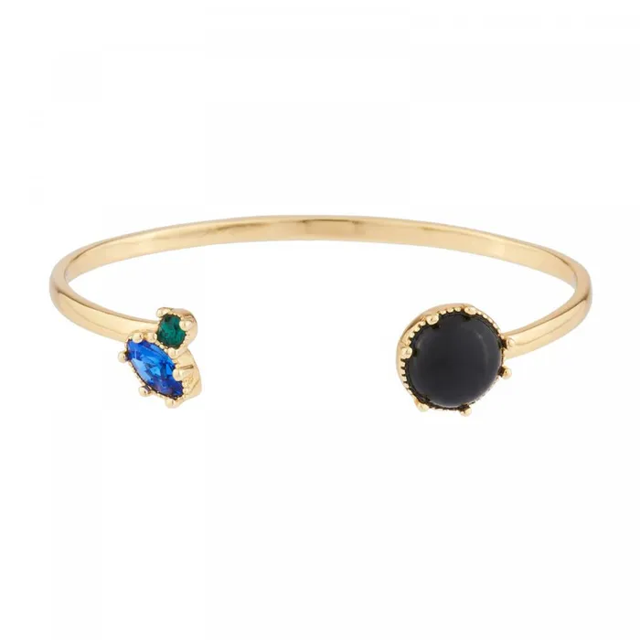 Les Nereides Bracelets Les Nereides Bangle Bracelet With Onyx Stone And Blue And Green Rhinestone Les Nereides Bracelets Les Nereides Bangle Bracelet With Onyx Stone And Blue And Green Rhinestone