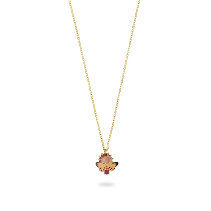 Les Nereides Enameled Butterfly and Cut Glass Stone Pendant Necklace Les Nereides Necklaces Les Nereides Enameled Butterfly and Cut Glass Stone Pendant Necklace Les Nereides Necklaces