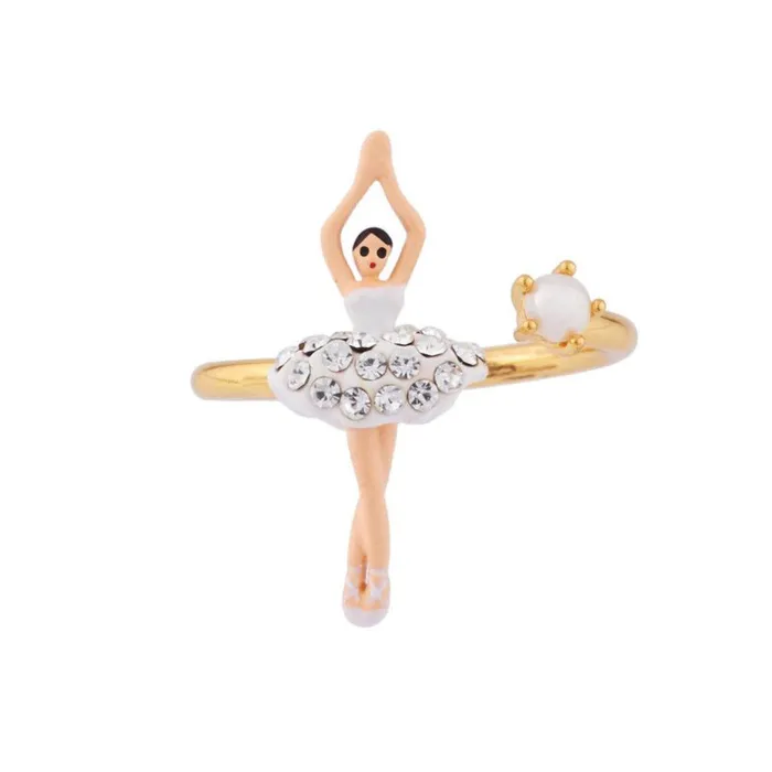 Les NereidesWhite Mini Ballerina Adjustable Ring With Rhinestone And PearlOne Size Les Nereides Rings Les NereidesWhite Mini Ballerina Adjustable Ring With Rhinestone And PearlOne Size Les Nereides Rings