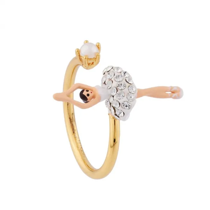 Les NereidesWhite Mini Ballerina Adjustable Ring With Rhinestone And PearlOne Size Les Nereides Rings Les NereidesWhite Mini Ballerina Adjustable Ring With Rhinestone And PearlOne Size Les Nereides Rings
