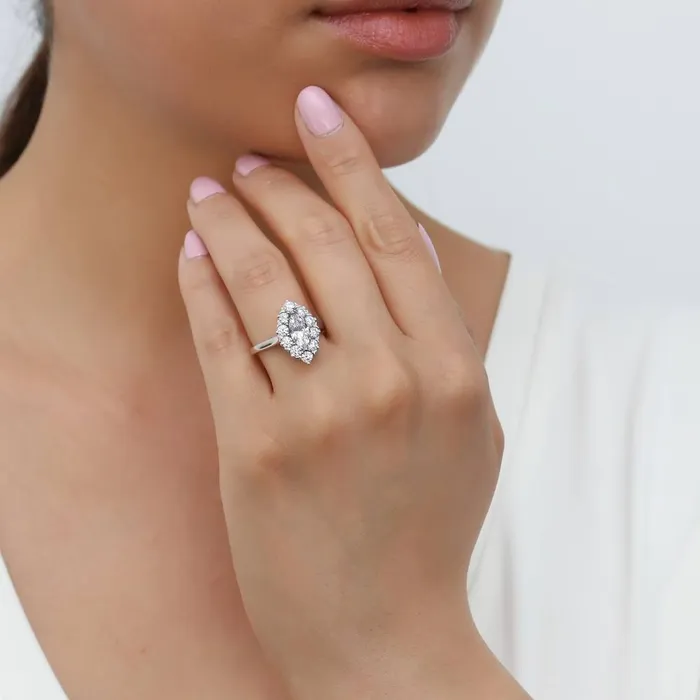 Navette Halo CZ Ring in Sterling Silver BERRICLE Rings