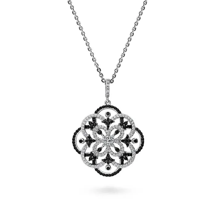 Necklaces BERRICLE Flower Black White CZ Necklace in Sterling Silver