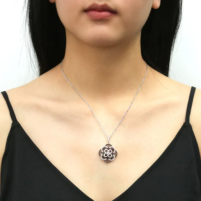 Necklaces BERRICLE Flower Black White CZ Necklace in Sterling Silver