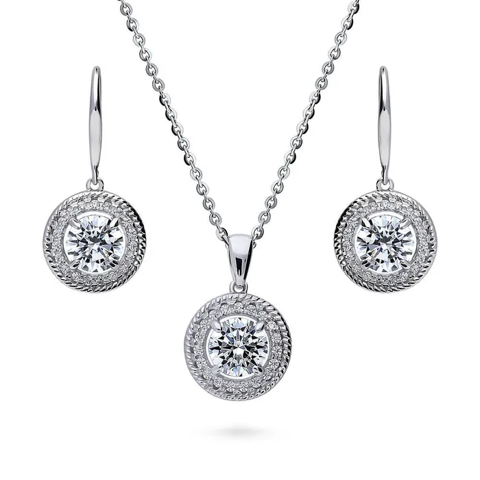 Necklaces BERRICLE Halo Cable CZ Necklace and Earrings in Sterling Silver