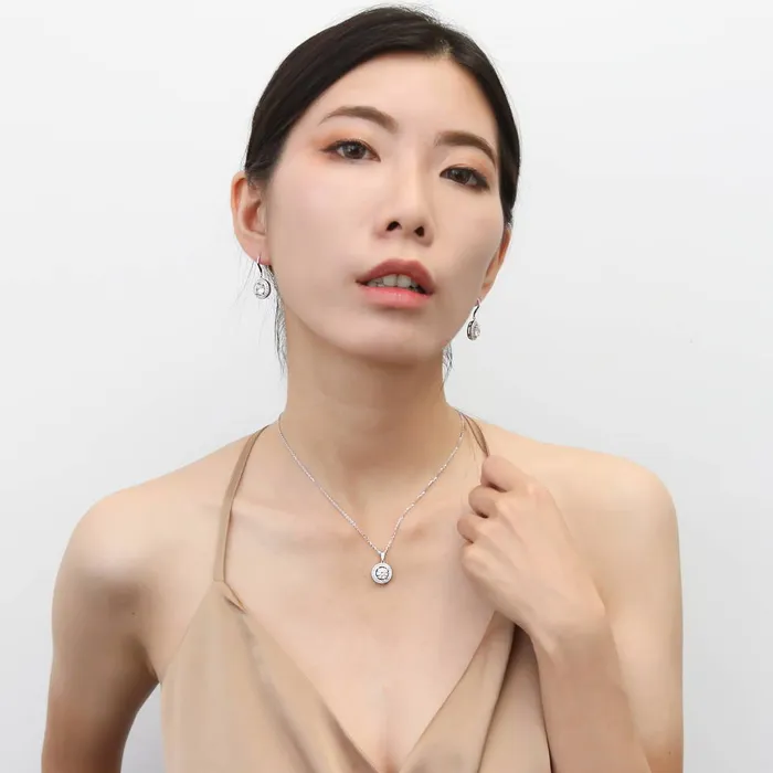 Necklaces BERRICLE Halo Cable CZ Necklace and Earrings in Sterling Silver