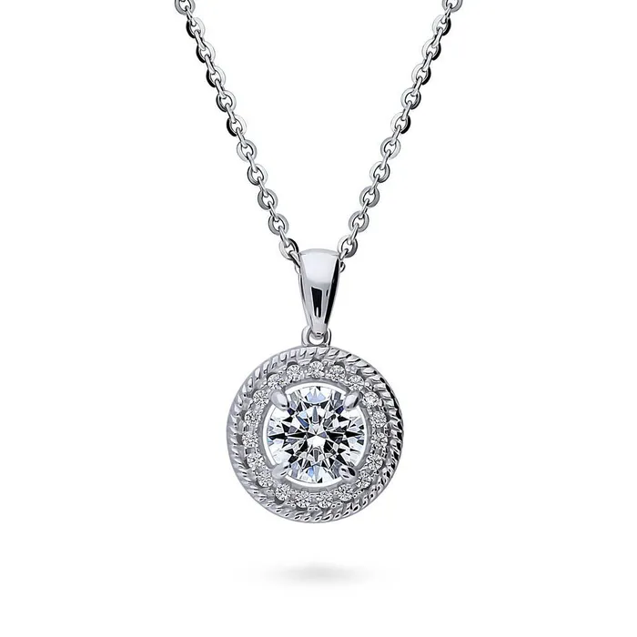 Necklaces BERRICLE Halo Cable CZ Necklace and Earrings in Sterling Silver