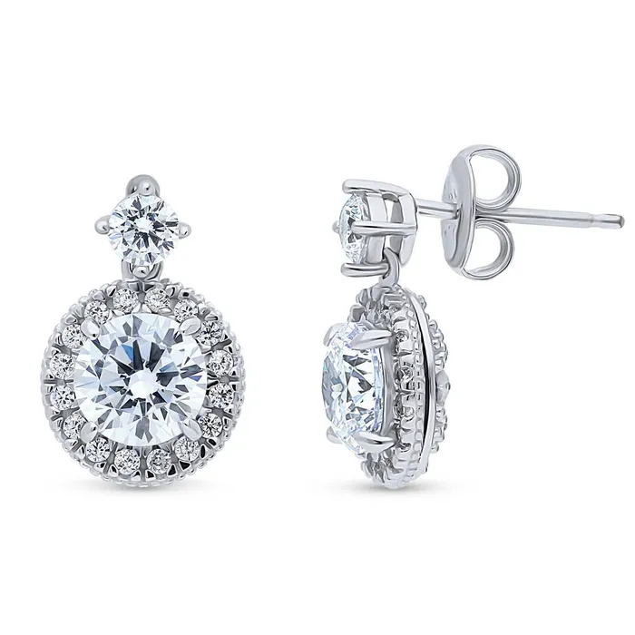 Necklaces BERRICLE Halo Milgrain CZ Necklace and Earrings in Sterling Silver