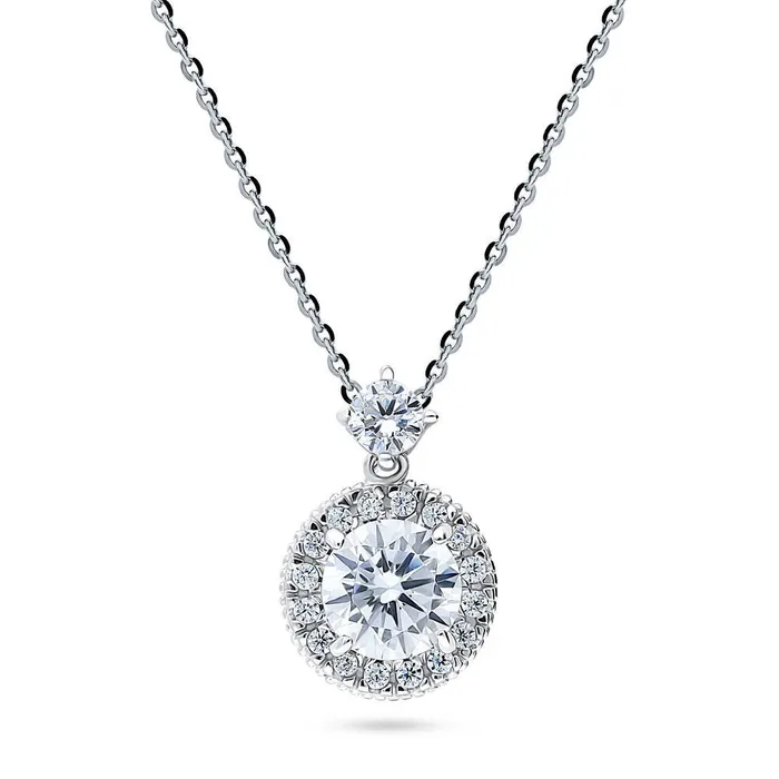 Necklaces BERRICLE Halo Milgrain CZ Necklace and Earrings in Sterling Silver