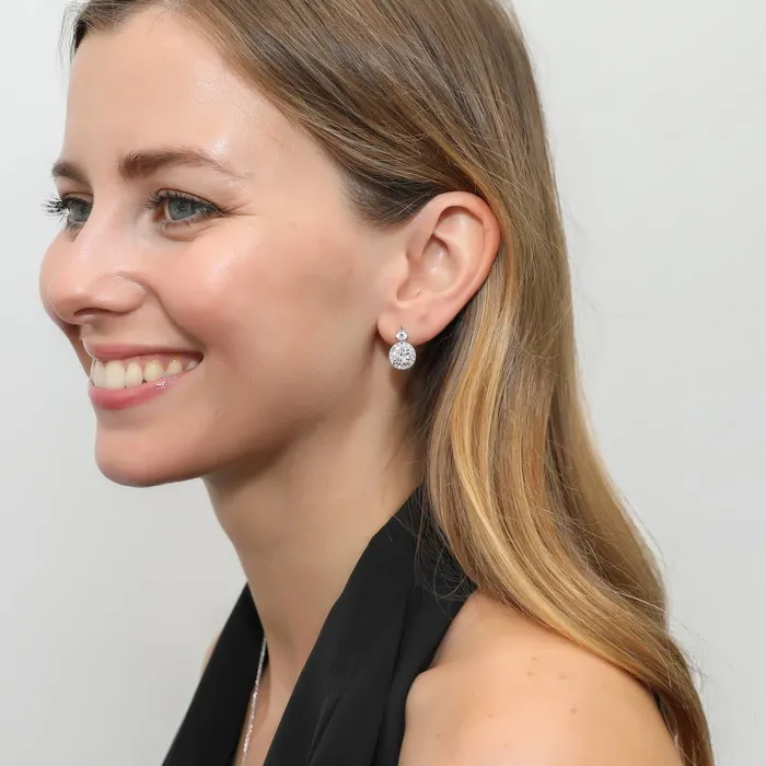 Necklaces BERRICLE Halo Milgrain CZ Necklace and Earrings in Sterling Silver