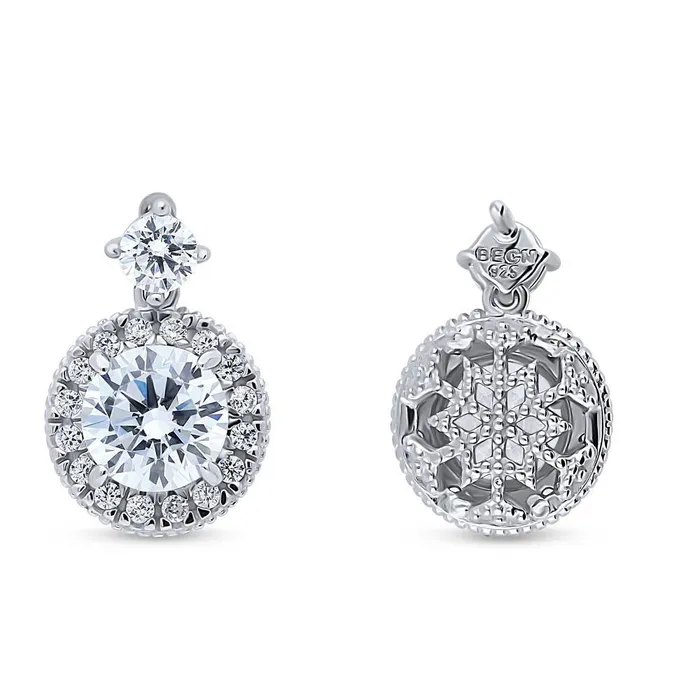 Necklaces BERRICLE Halo Milgrain CZ Necklace and Earrings in Sterling Silver