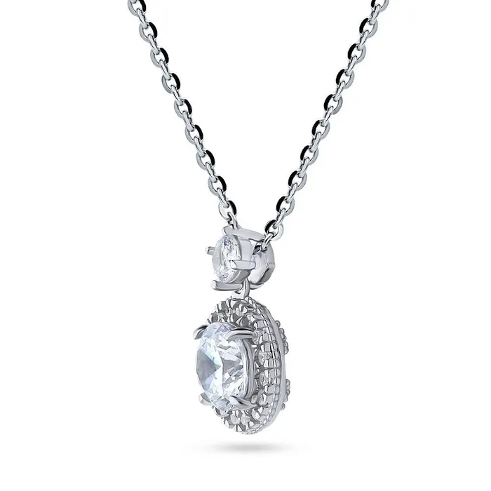Necklaces BERRICLE Halo Milgrain CZ Necklace and Earrings in Sterling Silver