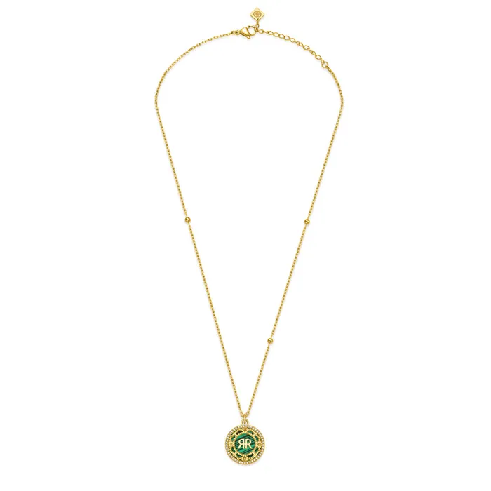 Necklaces Cerruti Cerruti 1881 Arabesque3 Ladies Gold Plated Necklace With Crystal Malachite