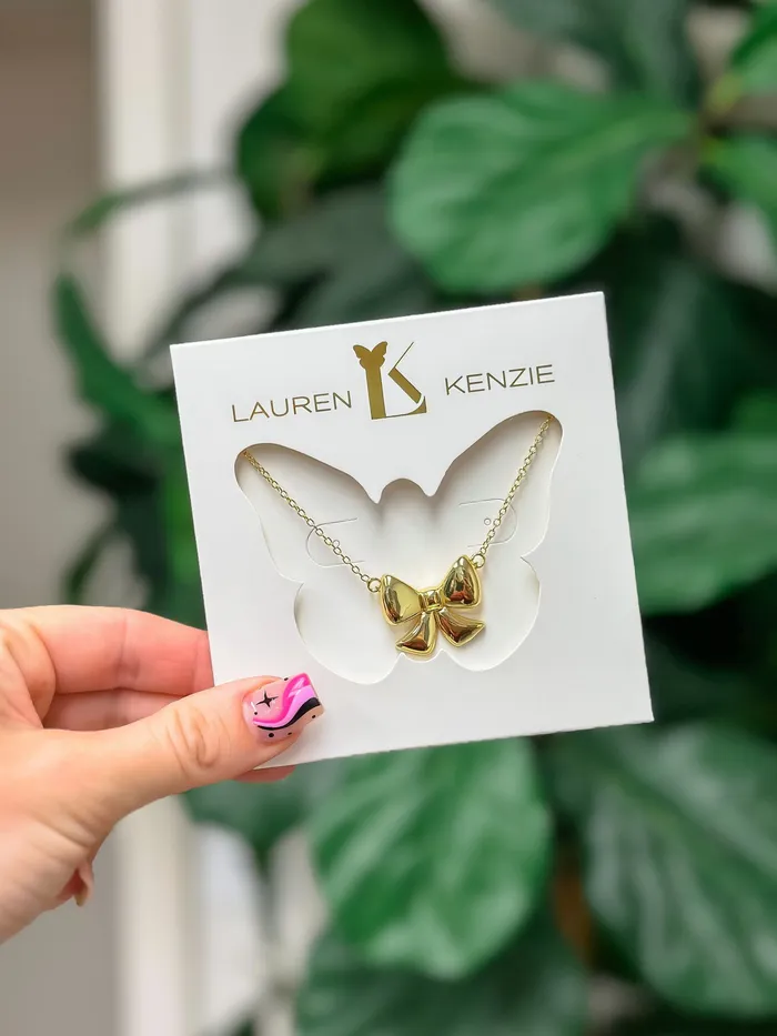 Necklaces Golden Bow Necklace by Lauren Kenzie Lauren Kenzie