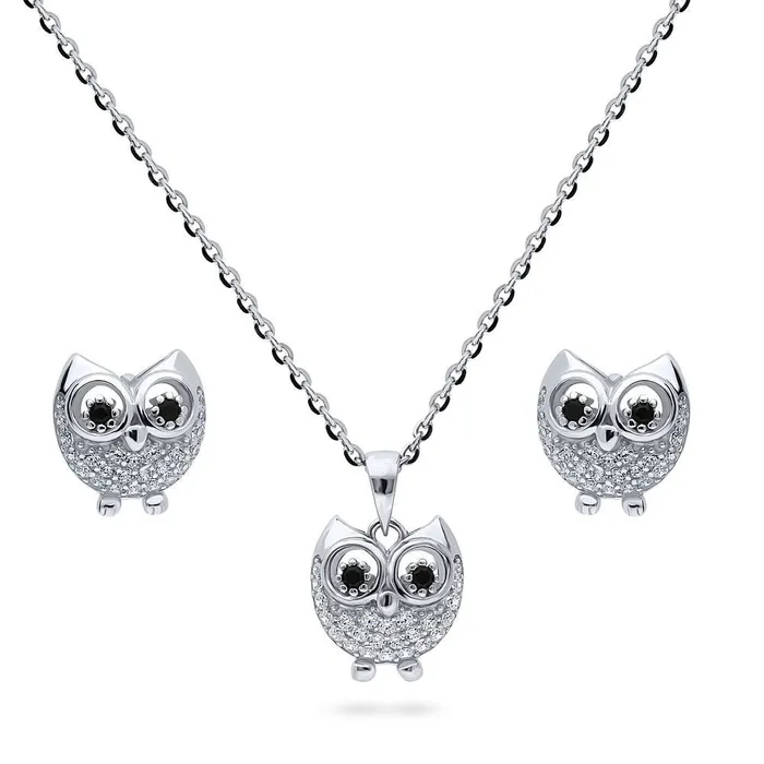 Necklaces Owl CZ Necklace and Earrings in Sterling Silver BERRICLE