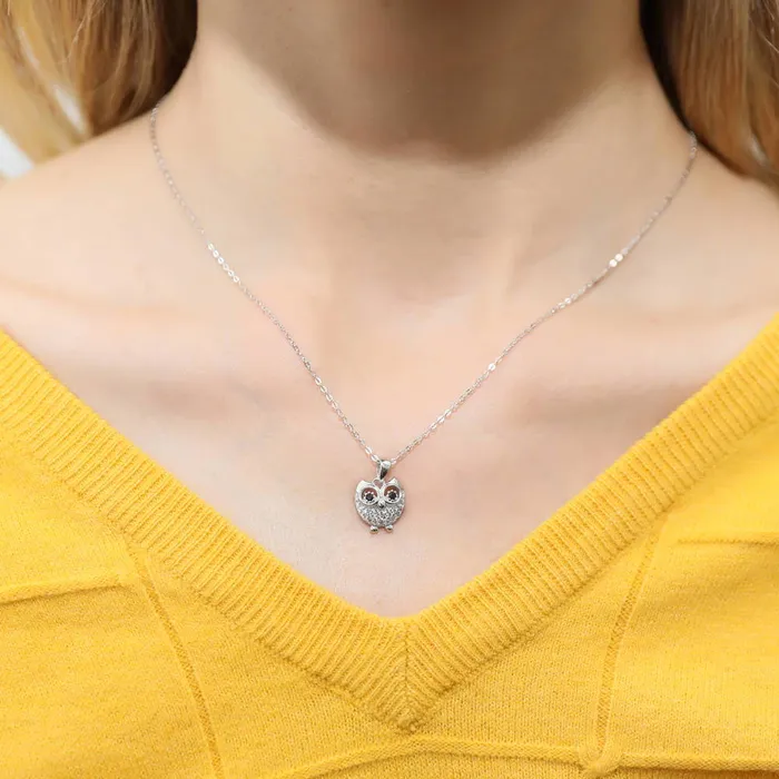 Necklaces Owl CZ Necklace and Earrings in Sterling Silver BERRICLE