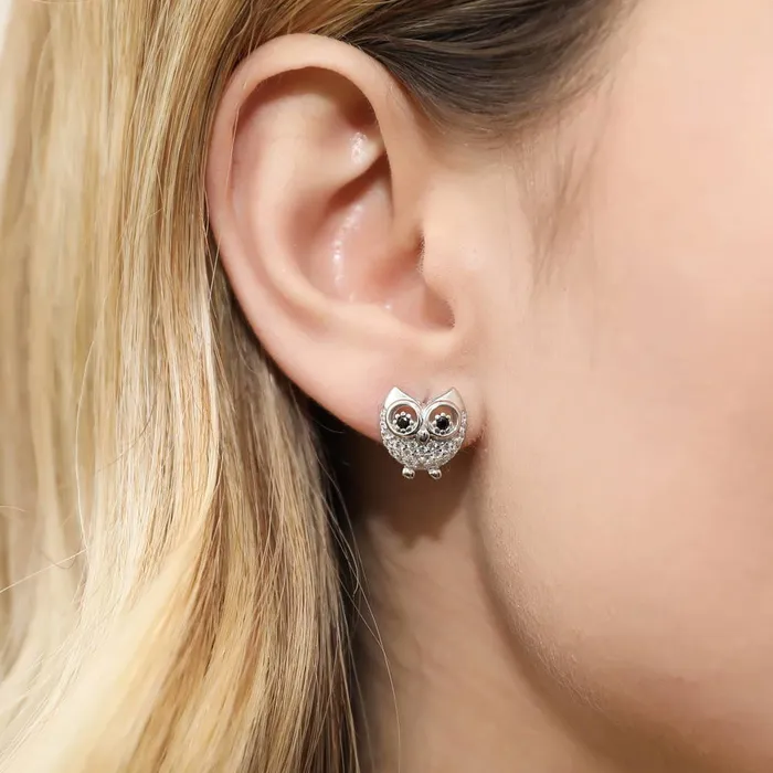 Necklaces Owl CZ Necklace and Earrings in Sterling Silver BERRICLE