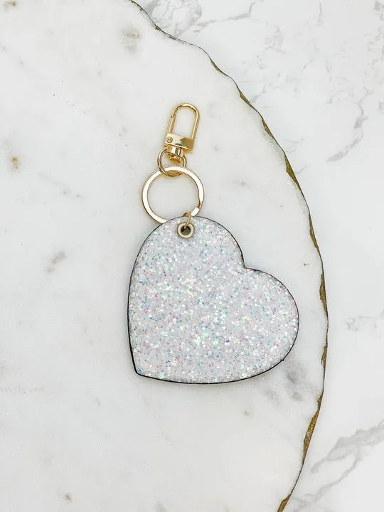 Necklaces Prep Obsessed LM Glitter Heart Key Chain White