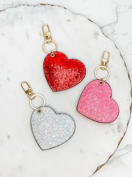 Necklaces Prep Obsessed LM Glitter Heart Key Chain White
