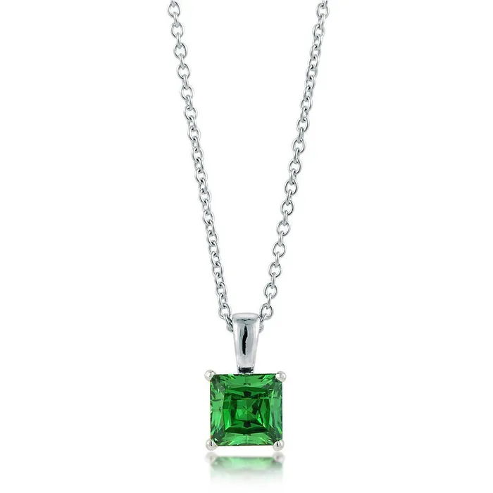 Necklaces Solitaire Simulated Emerald CZ Necklace in Sterling Silver BERRICLE Necklaces Solitaire Simulated Emerald CZ Necklace in Sterling Silver BERRICLE