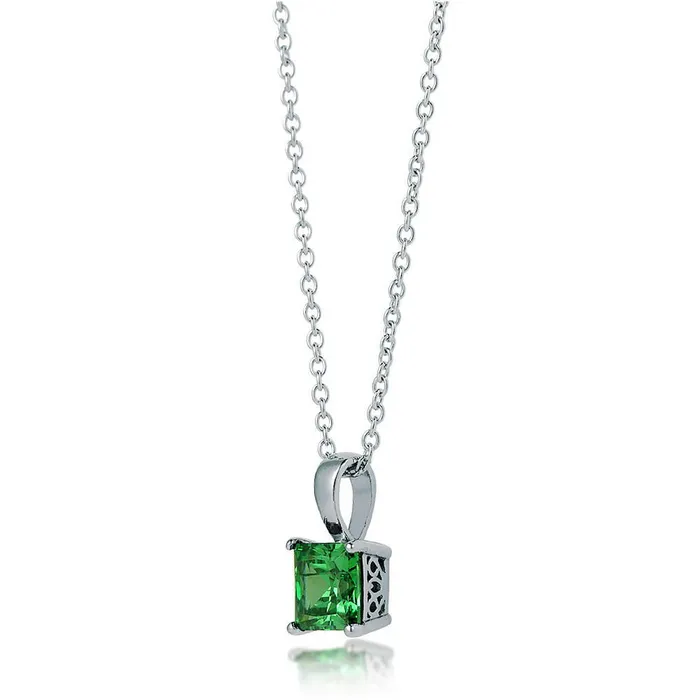 Necklaces Solitaire Simulated Emerald CZ Necklace in Sterling Silver BERRICLE