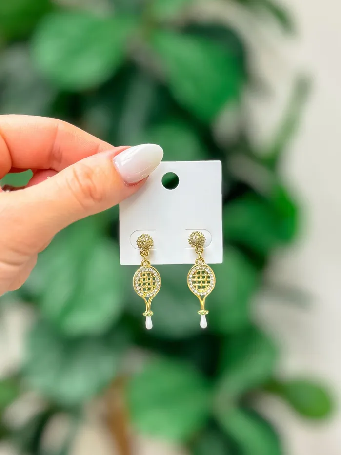 Prep Obsessed PR Gold Dipped Tennis Racket Dangle Earrings Earrings