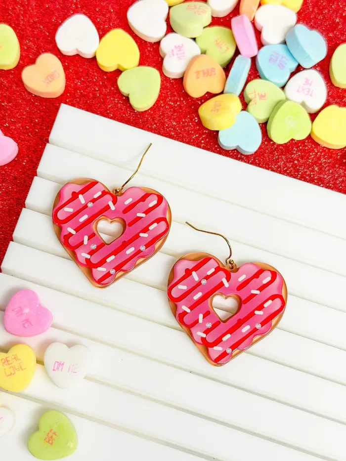 Prep Obsessed VP Earrings Valentines Day Heart Donut Dangle Earrings