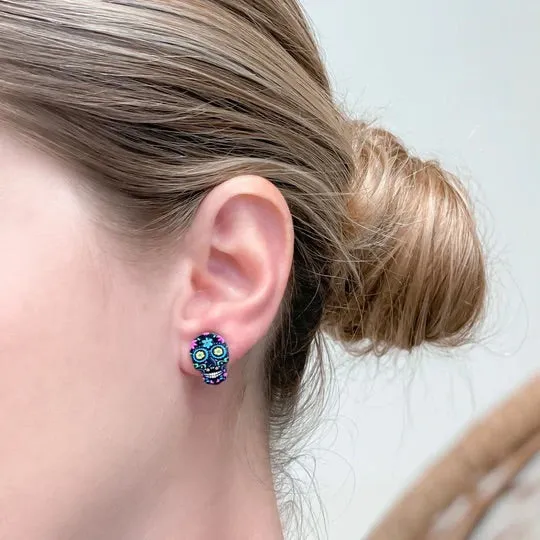 Prep Obsessed VP Printed Sugar Skull Stud Earrings Choice of Color Earrings