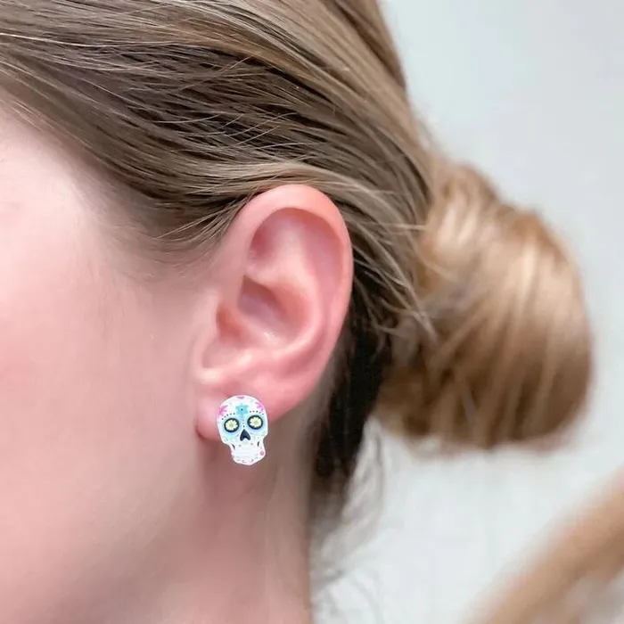 Prep Obsessed VP Printed Sugar Skull Stud Earrings Choice of Color Earrings