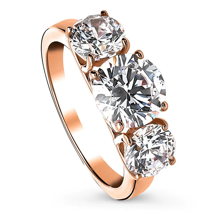Rings 3Stone 2ct CZ Ring in Rose Gold Plated Sterling Silver BERRICLE