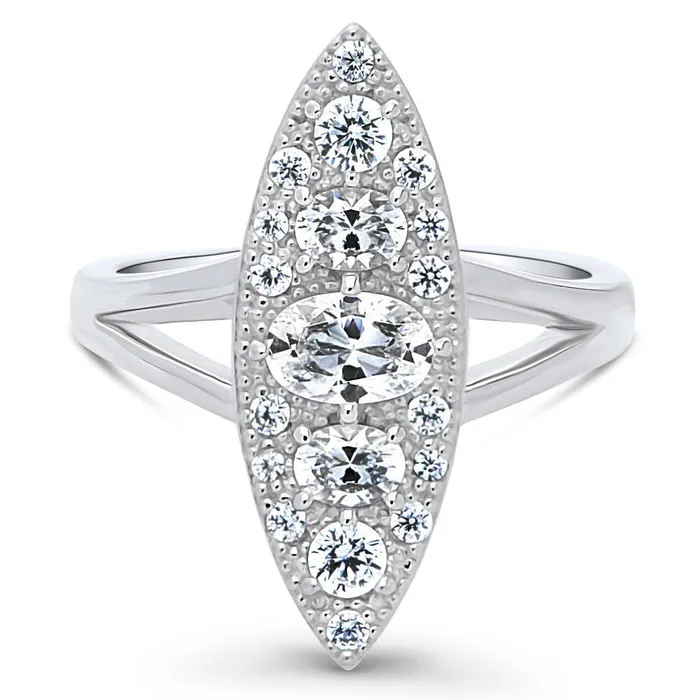 Rings 5Stone Navette CZ Split Shank Ring in Sterling Silver BERRICLE