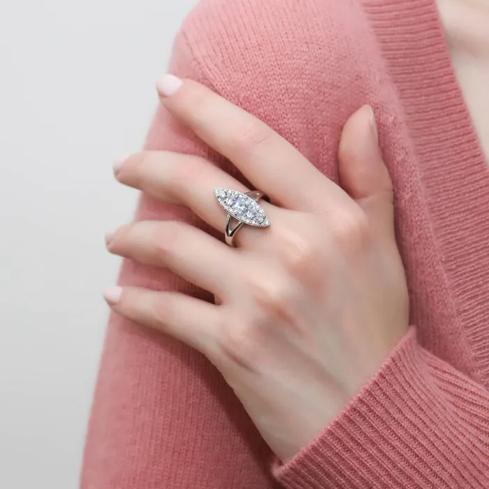 Rings 5Stone Navette CZ Split Shank Ring in Sterling Silver BERRICLE