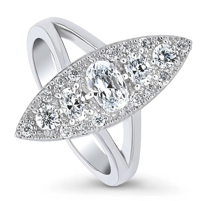 Rings 5Stone Navette CZ Split Shank Ring in Sterling Silver BERRICLE
