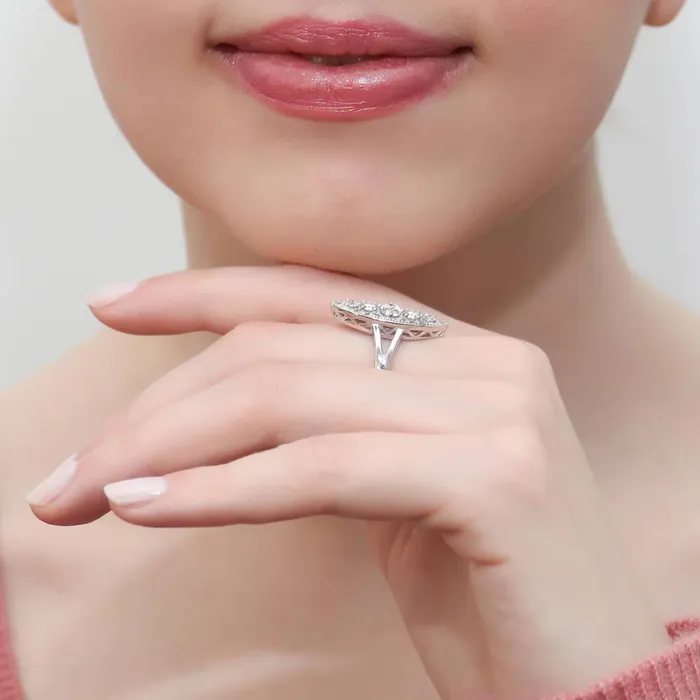 Rings 5Stone Navette CZ Split Shank Ring in Sterling Silver BERRICLE