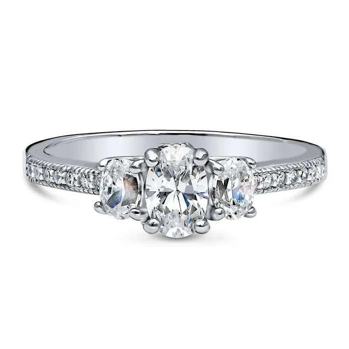 Rings BERRICLE 3Stone 04ct Oval CZ Ring in Sterling Silver