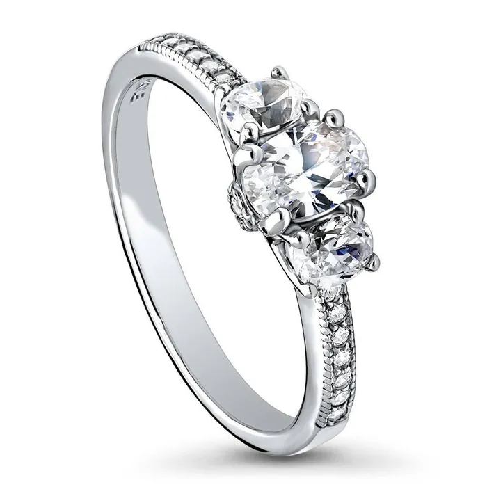 Rings BERRICLE 3Stone 04ct Oval CZ Ring in Sterling Silver